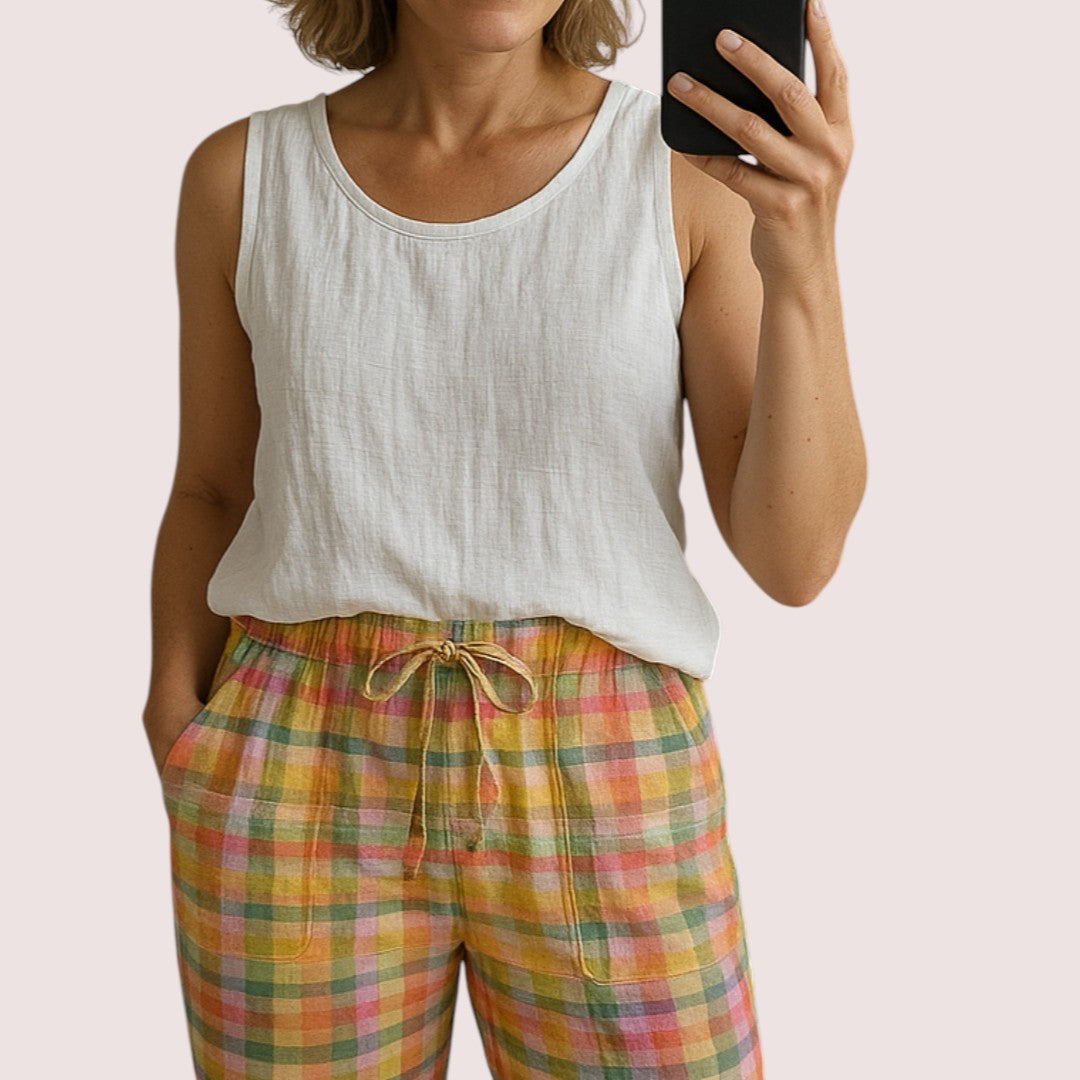 CIVILON Stockholm™ | Rutiga byxor med resår i midjan och rosettknäppning