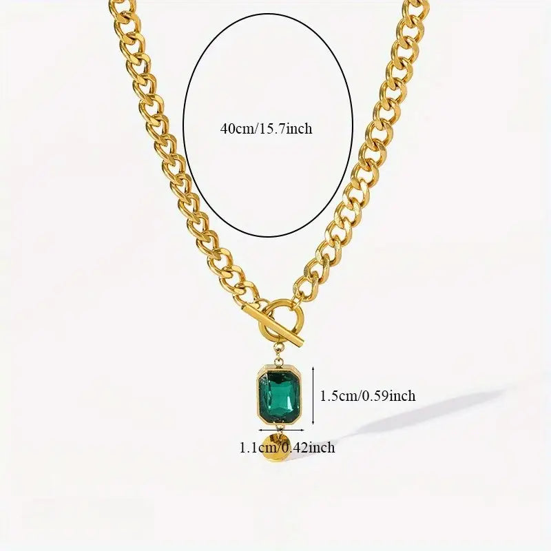 Chunky Chain Emerald Pendant Necklace | Guld
