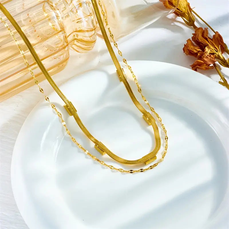 Sorella Gem Dubbel-Lager Retro Halsband | Guld