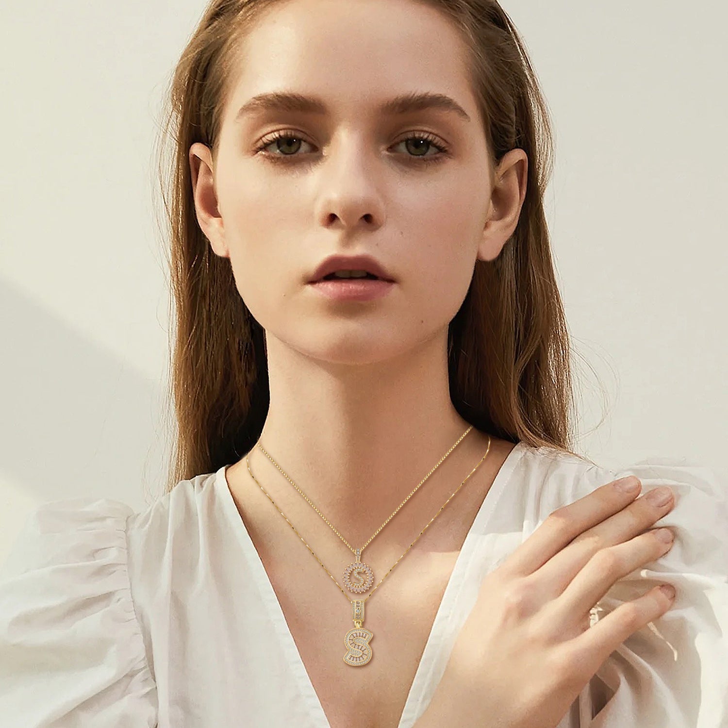 Pavé bokstav initialhalsband set | Guld