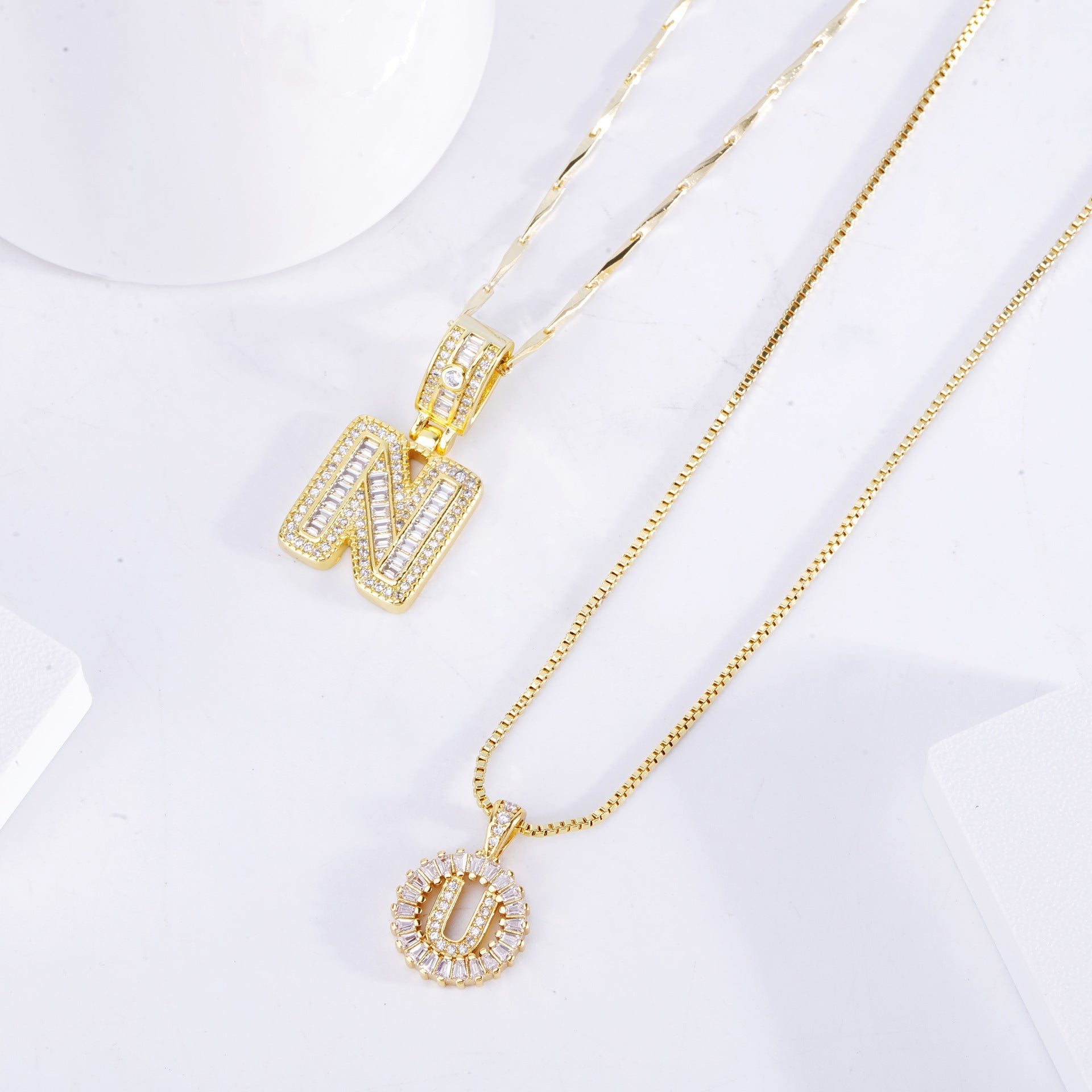 Pavé bokstav initialhalsband set | Guld