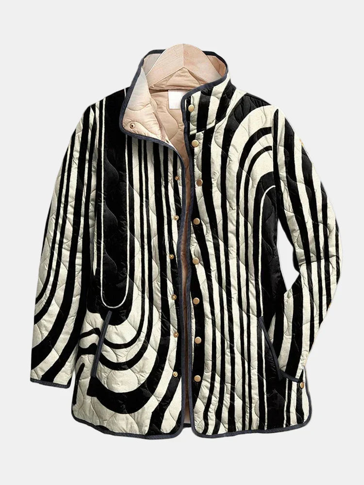 Soraya | Avslappnad Quiltad Jacka med Abstrakt Geometrisk Design