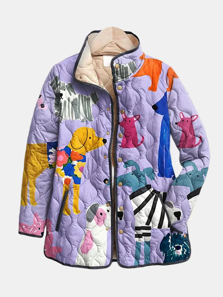 Rhea | Avslappnad quiltad jacka med hundtryck