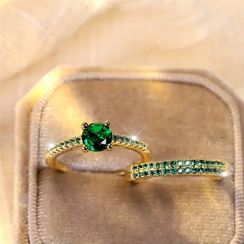 Serena Emerald Duo Ring Set | Guld
