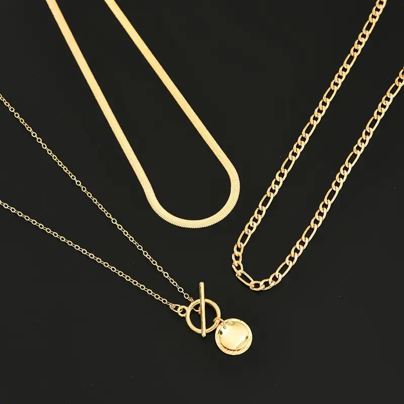 Savira Textured Coin Layered Necklace | Guld