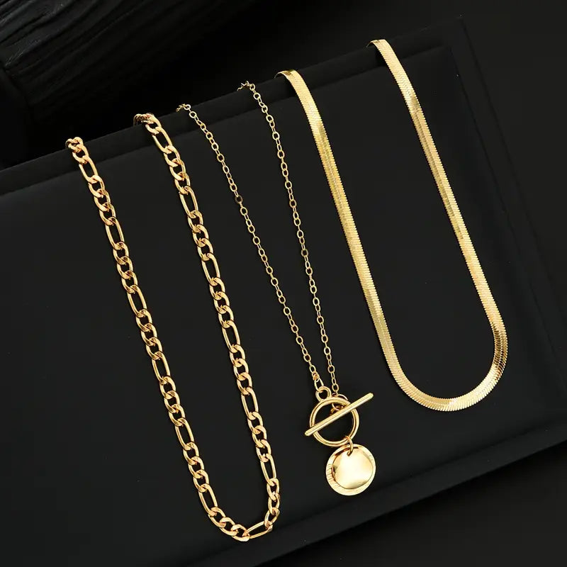 Savira Textured Coin Layered Necklace | Guld