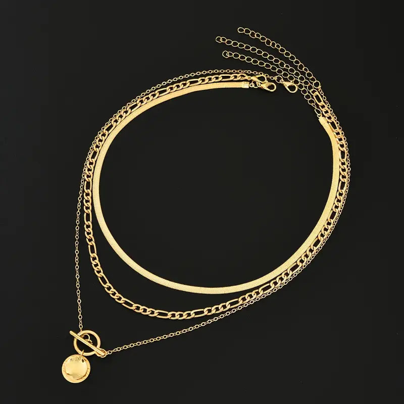 Savira Textured Coin Layered Necklace | Guld