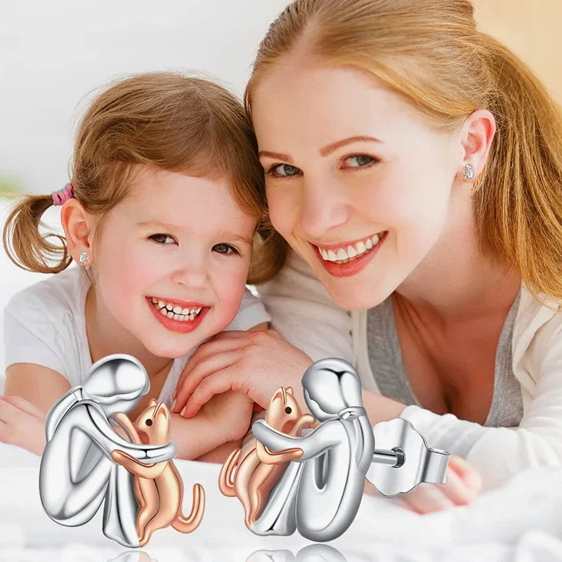 Silver- och Guld Tvåfärgade Kattkram Örhängen